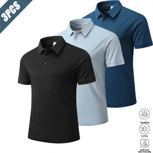3-Pack men's basic lapel polo shirt, business leisure versatile style, breathable, skin-friendly and quick-drying fabric is soft and comfortable, classic lapel design is durable, three-button placket is simple and neat, the fit version is not picky, not e