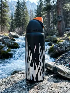 Black Fire Sports Water Bottle, Vacuum Insulated Stainless Steel Tumbler, Portable Leakproof Flask for Running, Camping & Work