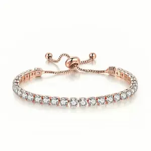 Tennis bracelet, women's tennis bracelet, white alloy zirconia classic adjustable sliding bracelet, silver fashionable jewelry, wedding gift, women's gift