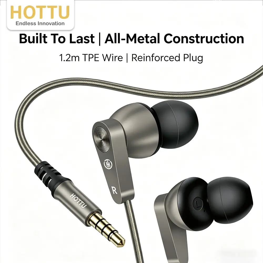 【HOTTU】 Metal Semi-In-Ear Headphones, 3.5mm Wired Earbuds, Fashionable Design, Comfortable Wear, Ideal Gift for Tech and Music Lovers