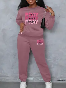 Printed pattern Women's Casual Loose Fit Sporty Set, Sweatsuit Set, Tracksuit Set, Round Neck Long Sleeve Pullover & Pants, Comfortable Daily Wear for Sports & Outdoor Activities