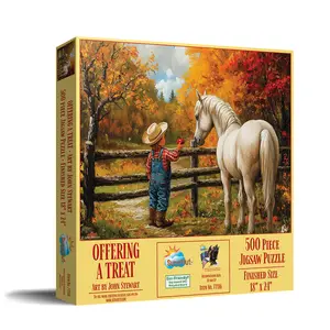 SunsOut Offering a Treat, Horse 500 piece Jigsaw Puzzle for Adults 18" x 24" Animals, Nature, Americana