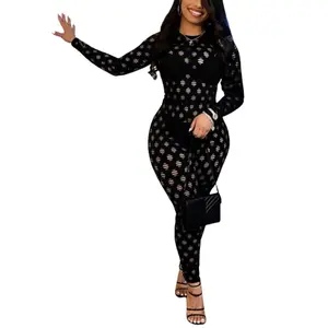 Hollow Out Long Sleeve Skinny Jumpsuit Unitard