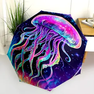1 PC Automatic Folding Umbrella - Galactic Jellyfish Artwork Pattern, Portable & Foldable Design with 8 Ribs, Merry Christmas Pattern,Casual Outdoor Accessory Halloween and Christmas Birthday Gifts. H00188