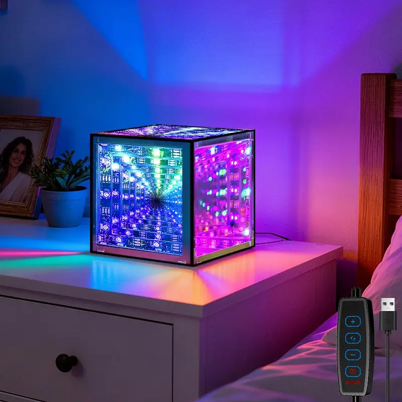3D Colorful Abyss Night Light, Illusion Lamp, USB Powered, Button Dimmable, 360 Lighting Modes, Ideal for Gaming Desk, Game Room Decor