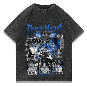 Vintage Distressed Demon Slayer Kokushibo T-Shirt, Oversized Upper Moon One Anime Graphic Tee, Retro Horror Streetwear