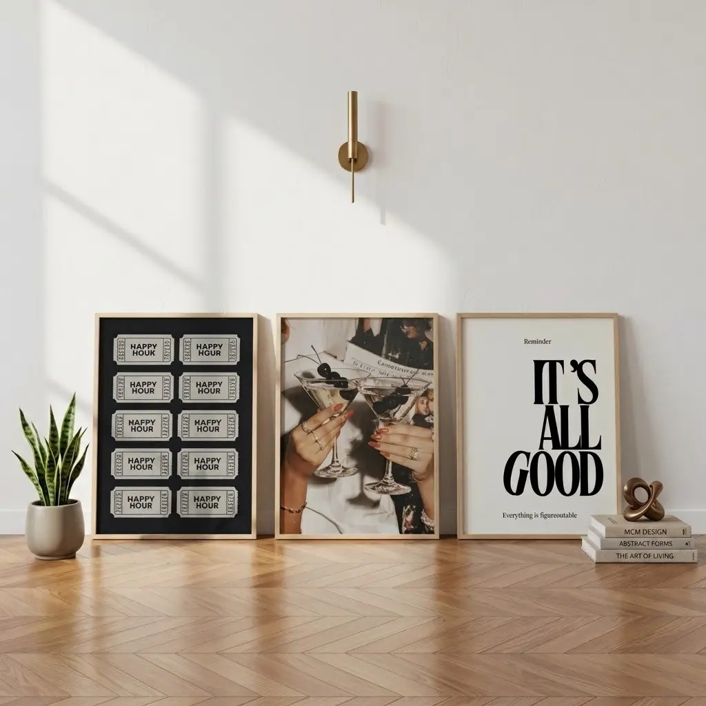 Cocktail Gallery 3-Piece Unframed Prints Set, Bar Cart Wall Art Decor for Room Ornaments Photo Glossy Poster