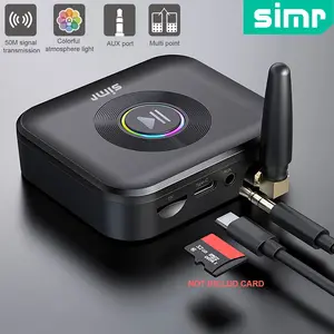 simr Updated 50M Wireless Audio Receiver Music Stereo Wireless Adapter Colorful Light 3.5mm AUX Jack Handsfree Call Adaptor Support TF Card For PC Headphone Speaker simr Q3