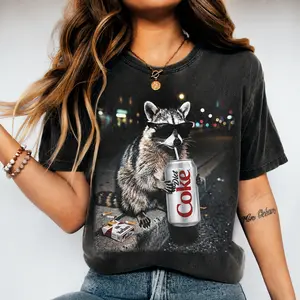 Comfort Colors Top Raccoon Drinking Diet Coke T-Shirt - Funny Trash Panda Shirt, Sunglasses Raccoon Tee, Vintage 90s Graphic Streetwear