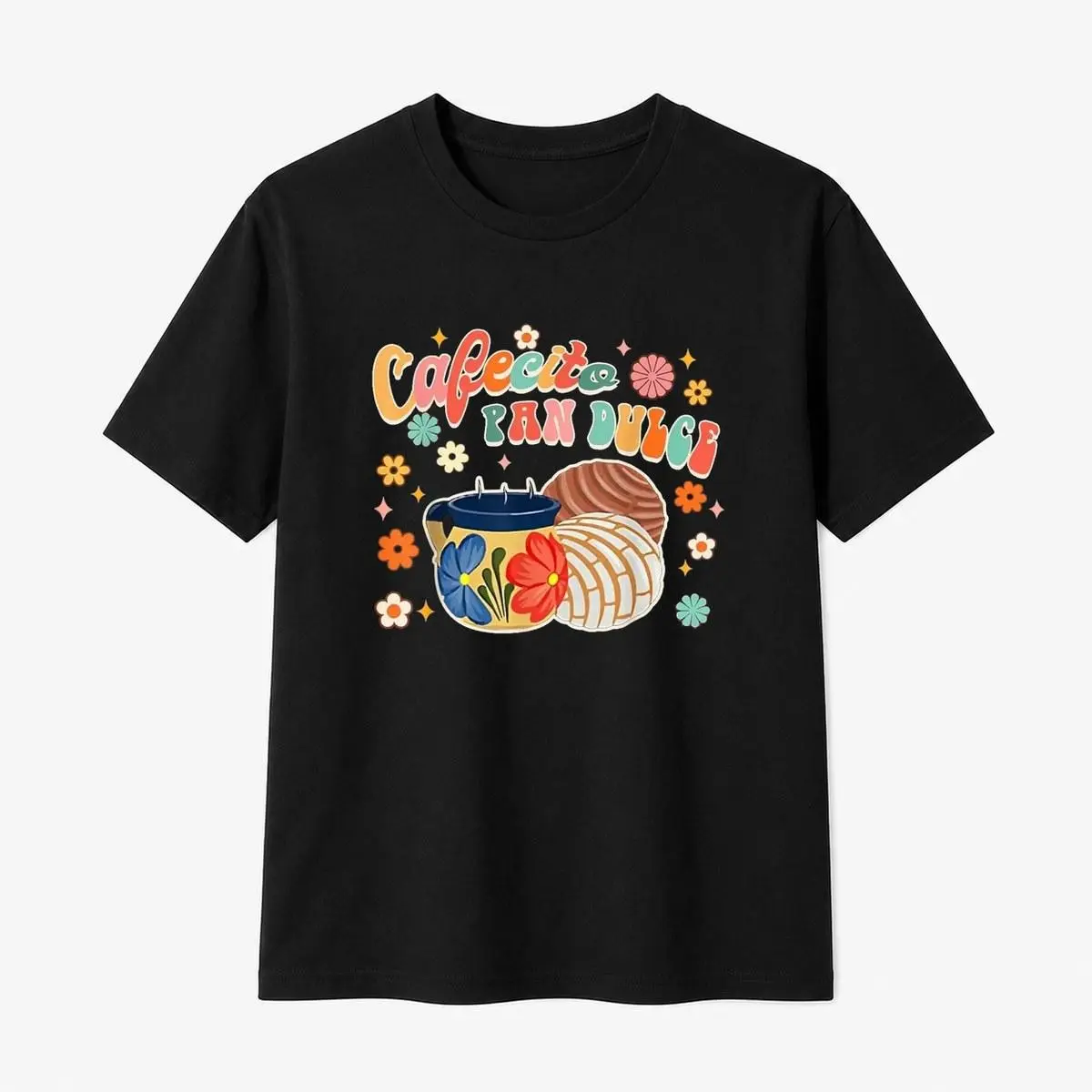 100% Cotton Men's Trendy Cotton Graphic Tees Urban Streetwear Gifts For Coffee and Conversation Mexican Latina Concha Groovy T-Shirt