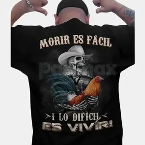 Official Style "Lo Difícil Es Vivir" Graphic Tee – Charro Skeleton & Gallero Shirt | Black Western Aesthetic Apparel | Trendy Regional Mexican Fit