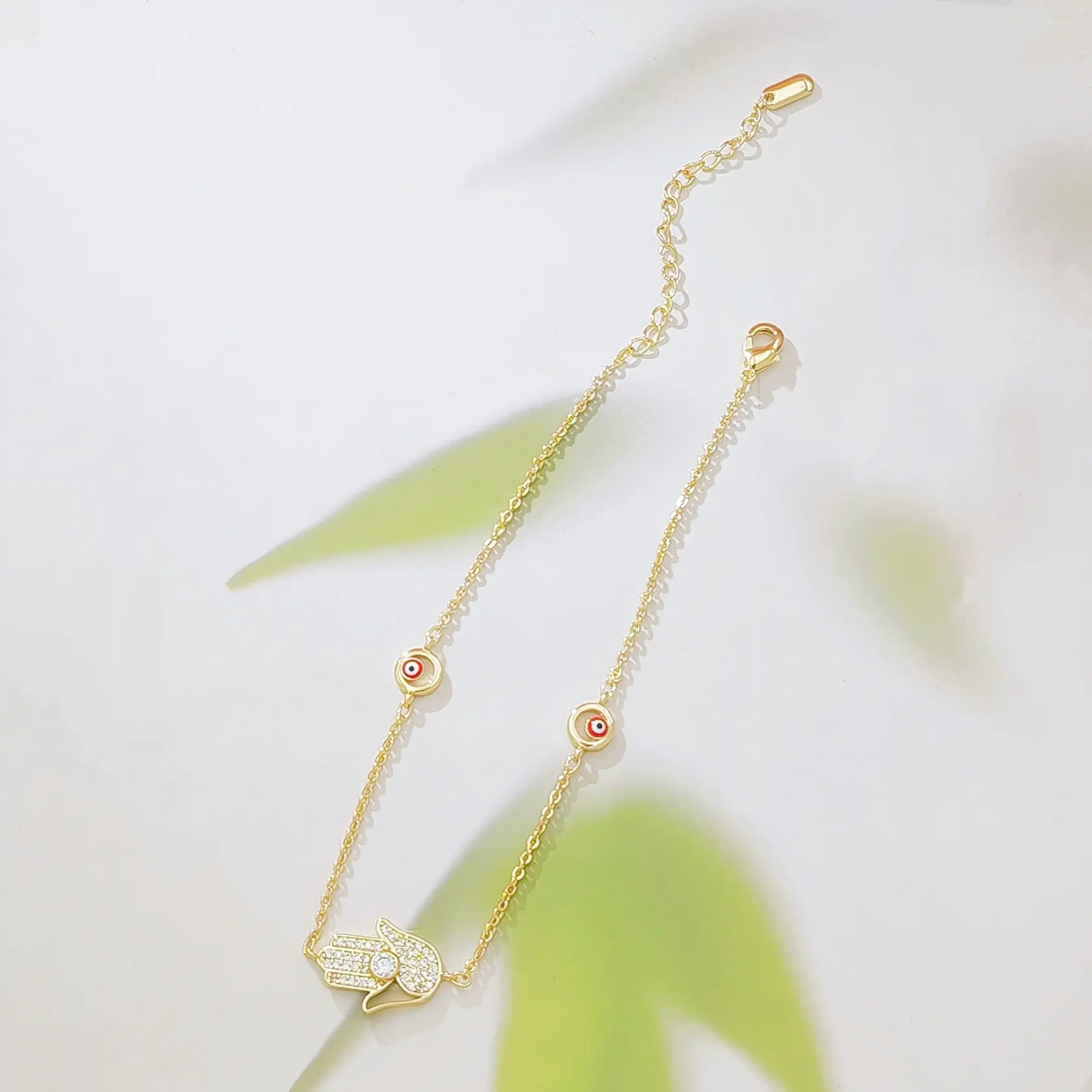 Hamsa evil eye anklet, gold protection ankle bracelet, beach foot jewelry, cz hamsa hand anklet, adjustable women summer anklet