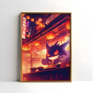 Gengar Ramen Print, Cute Aesthetic Anime Poster, Kawaii Wall Art, Fun Gaming Room Decor, Unframed Home Decor