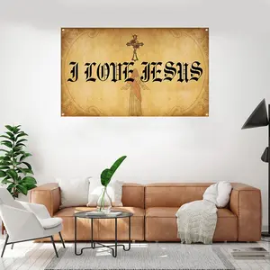Vintage Jesus Letter Pattern Wall Hanging Banner, 1 Count Retro Wall Decor, Wall Tapestry for Home Living Room Bedroom Dormitory