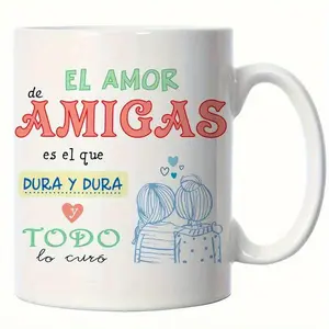 [Made in US] 1pc 11oz/ 330ml Whimsical Spanish Letter Ceramic Mug - Unique Friendship & Love Themed Coffee Cup with Wide Mouth Design - Perfect Gift for Friends, Lovers, Office, Home, Camping, Picnic, Travel, Suitable for Thanksgiving, Christmas, Hallowee