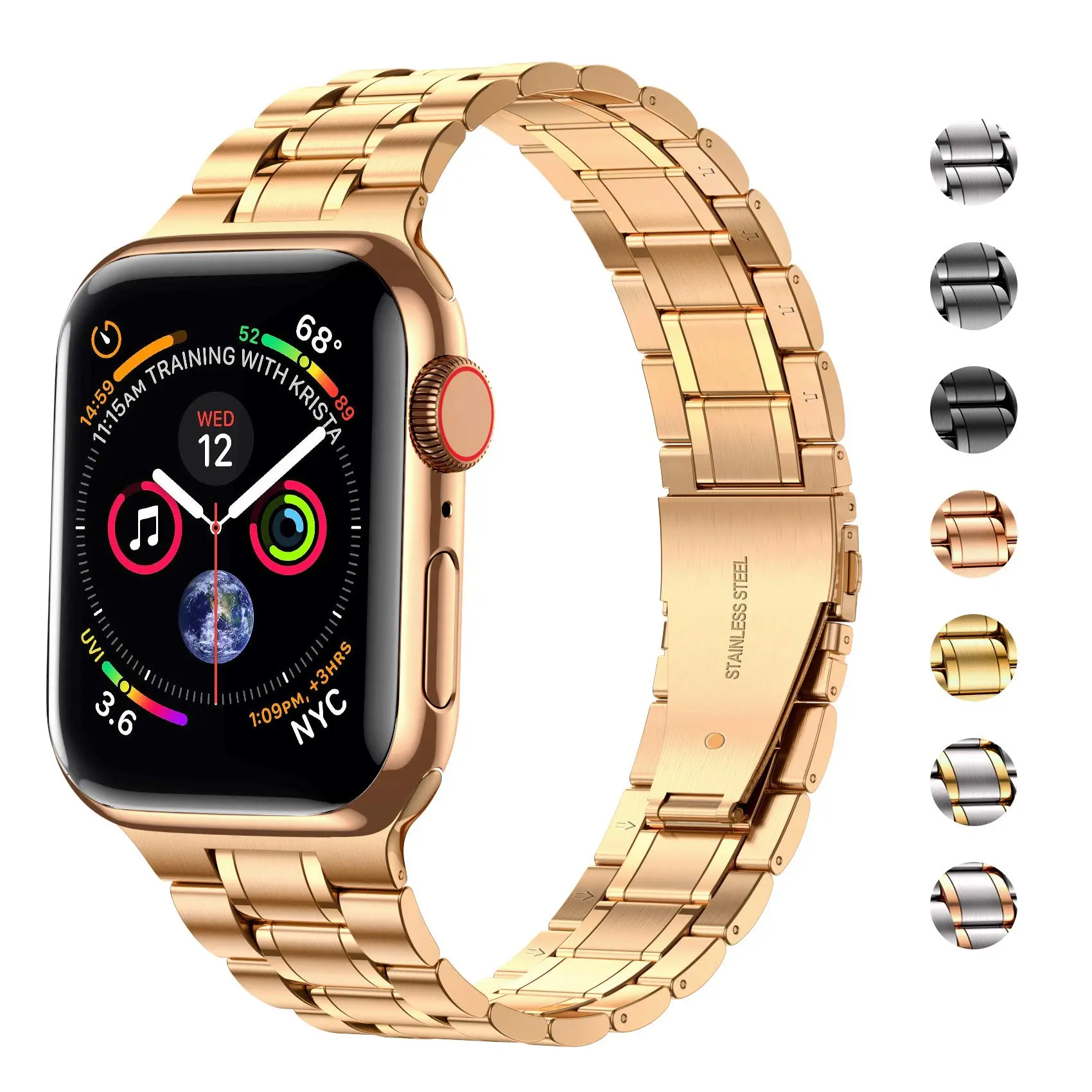 Solid Stainless Steel link bracelet for Apple Watch band 38mm 40mm 41mm 42mm 44mm 45mm 46mm 49mm Metal wristband strap for iWatch Series 11 10 9 8 7 6 5 4 3 2 1 SE Ultra