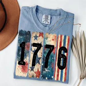 1776 Brushstroke Independence Day Shirt, Preppy Memorial Day Tee, Girly USA Vintage America.