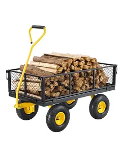 900 Lb Heavy Duty Steel Garden Cart With 10-Inch Wheels, Garden Wagon, Outdoor Metal Yard Utility Cart With Mesh Removable Sides Convert To Flatbed And 180-Degree Rotating Handle For Easy Transport