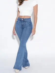 Women's High Waist Stretchy Butt Lifting Bootcut Flare Jeans, Curvy Bell Bottom Wide Leg Denim Pants - Womenswear Bottoms