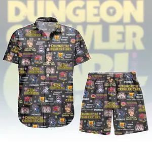 Dungeon Crawler Carl Hawaiian Matching Set Men Women Pixel Art Gamer Book Lover Mongo Mana Toast Funny Quote Print Loose Casual Summer Beach Outfit