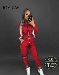 JOYPAY Women's Cargo Two Piece Set Zip Up Crop Jacket & High-Waist Jogger Pants Casual Streetwear Outfit with Elastic Waistband & Pockets