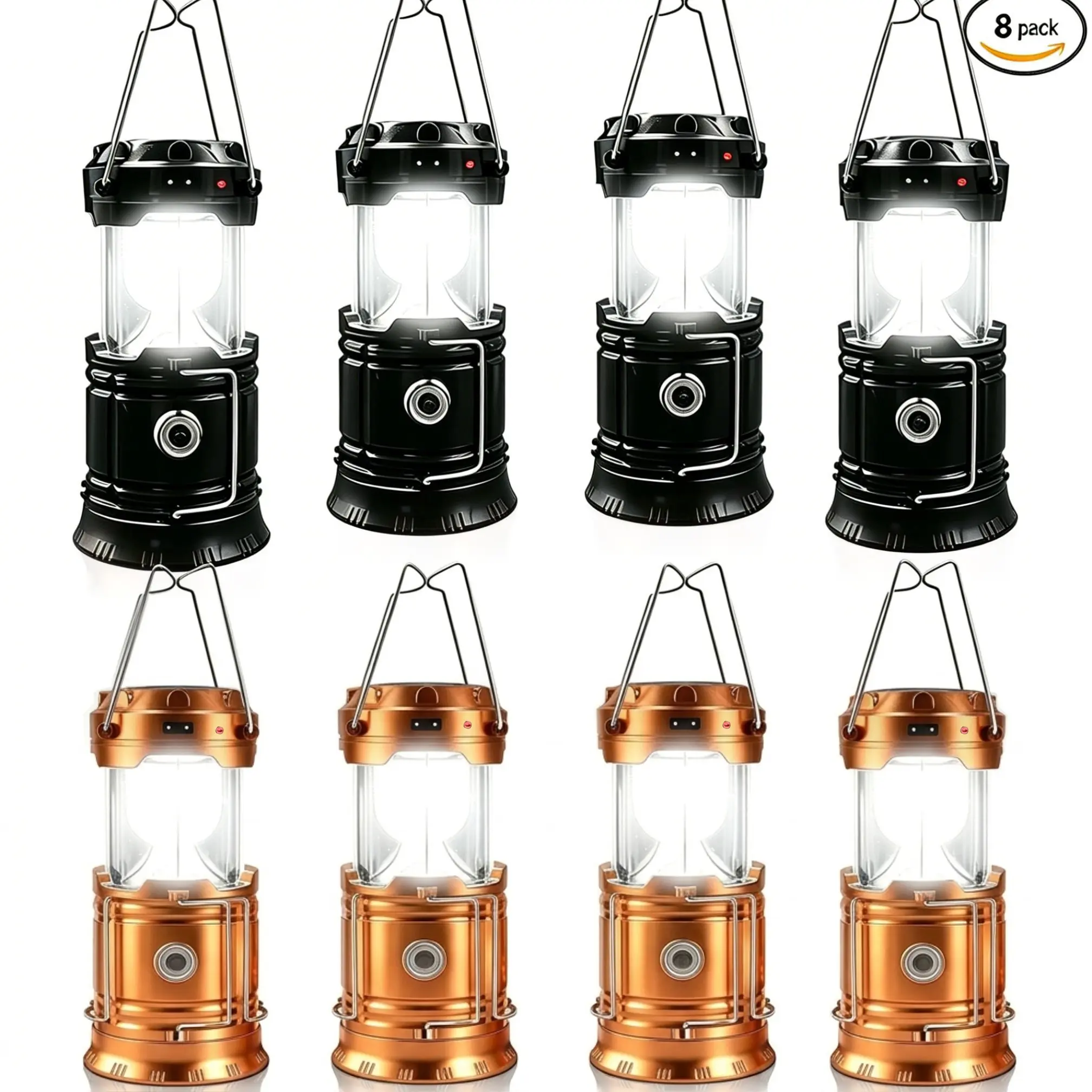 【Black Friday】4/8-Pack Foldable Compact LED Lanterns - Durable, Waterproof, Solar-USB Rechargeable, Solar Powered, Brightness Adjustable, Heat/Freeze Ready, Batteries-Included Emergency Lights with Flashlight Mode,for Home Power Outages, Hiking, F