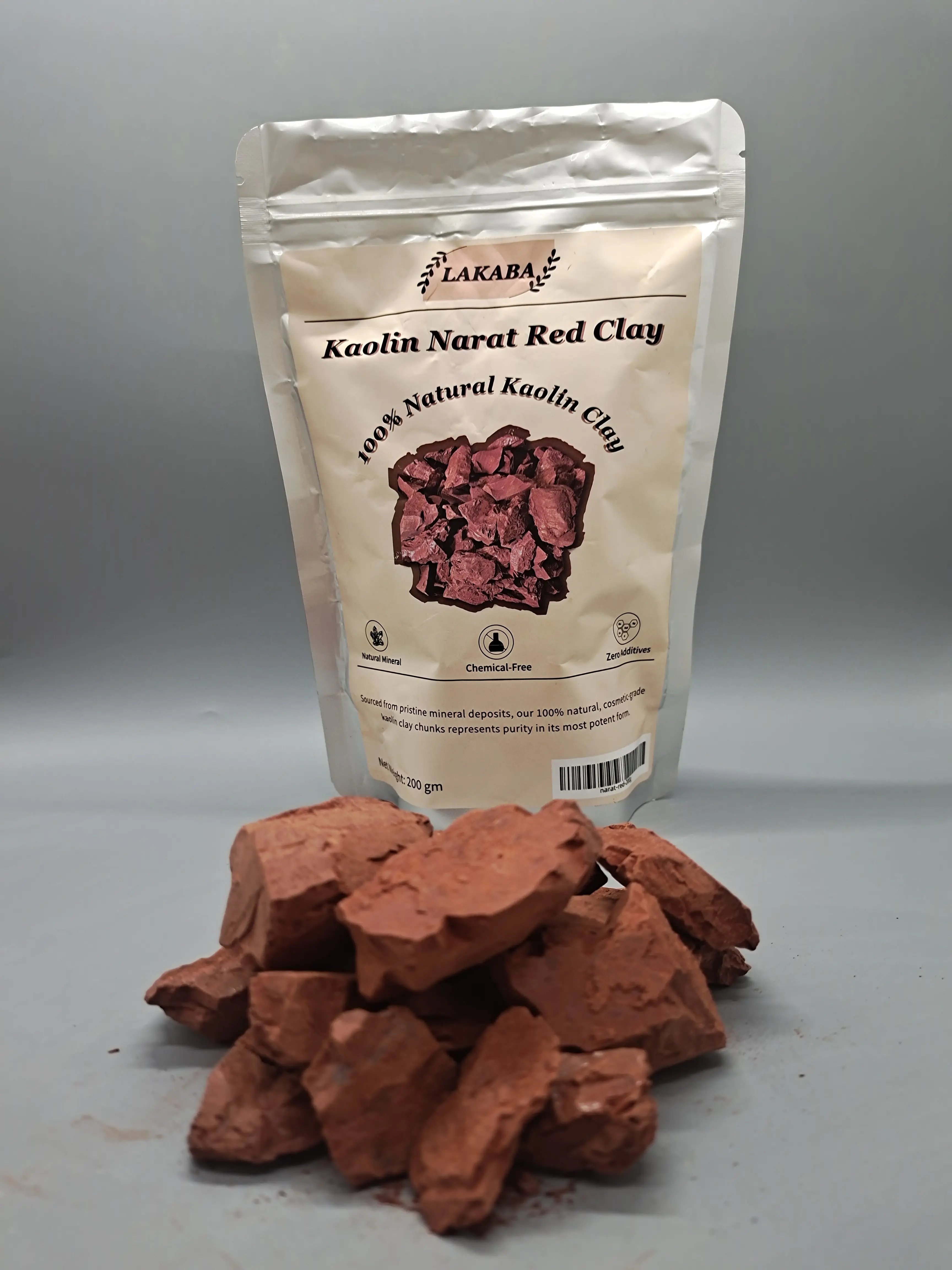 Lakaba 100% Natural Narat Red Kaolin Clay Cosmetic Grade Garden Soil Minerals Mask - 200g/7oz, Chemical-Free, Gentle Facial Cleanser for Normal/Sensitive Skin, Pore Oil Control, Exfoliating, Brightening, Skin Repair