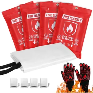 Fire Blankets 4 Pack, 40x40in with 1 Pair Fire Resistant Gloves & 4 Hooks, Fiberglass Fire Blankets  for  and Kitchen, Suppressant for  & Electrical Fires, RV, Camping