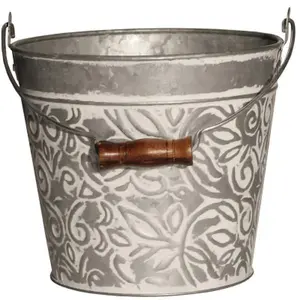 212 MAIN Robert Allen 212023 12 in. Galvanized White Round Garden Planter with Handle, Round Planter