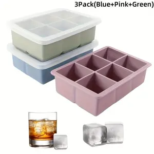 6-Grid Ice Cube Tray Box, Large Square Flexible Stackable Design, Easy Demolding Leakproof Freezer Storage, Durable & Convenient