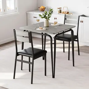 Garvee Compact 3-Piece Dining Table Set for Two, Includes Small Square Table and Two Chairs, Ideal for Small Spaces and Apartments, Available in Oak and Vintage Finishes, Perfect for Kitchen and Dining Rooms