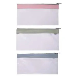 3 Sets of Portable School Stationery Storage Bags - 7.5in X 3.7in, PVC Travel Transparent Zipper Pencil Case, Waterproof Cosmetics Storage Accessories, Textiles & Soft Furnishings
