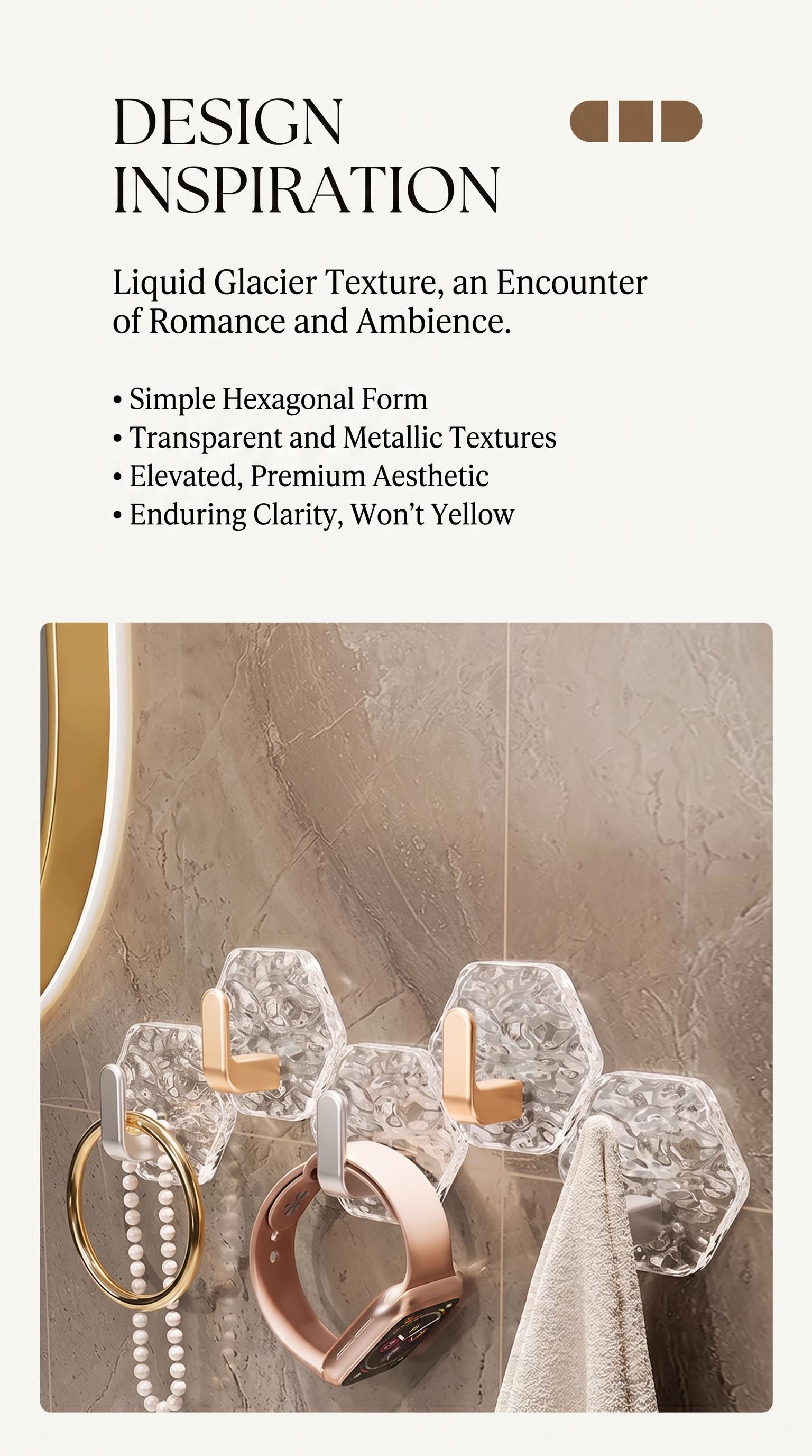 Self-Adhesive Hooks 10/20 Pack Hexagonal Ripple Design Heavy Duty Sticky Hooks Waterproof Rustproof for Bathroom Kitchen Keys Towels Coats Household Storage Organiser Easy Installation