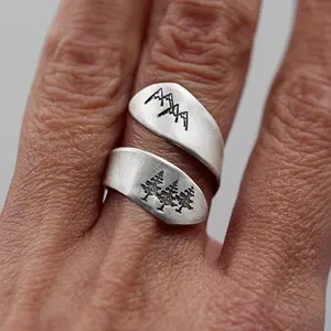 New Simple  y Women's Ring Green Tree Forest Mountain Brushed Wedding Ring Women's Party Jewelry Creative Open Ring
