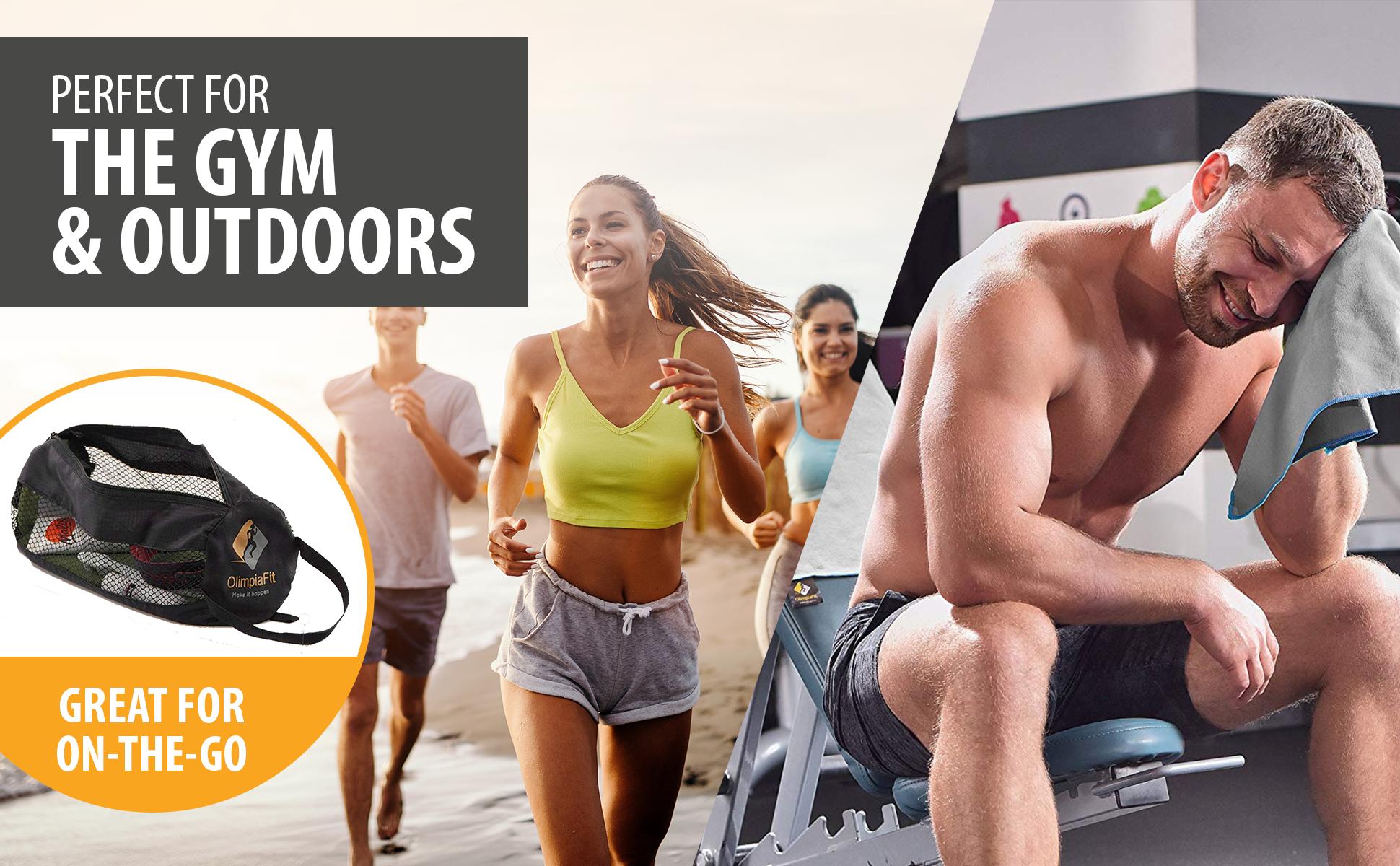 OlimpiaFit Quick Dry Towel - 3 Size Pack of Lightweight Microfiber Travel Towels w/Bag - Fast Drying Towel Set for Camping, Beach, Gym, Backpacking, Sports, Yoga & Swim Use