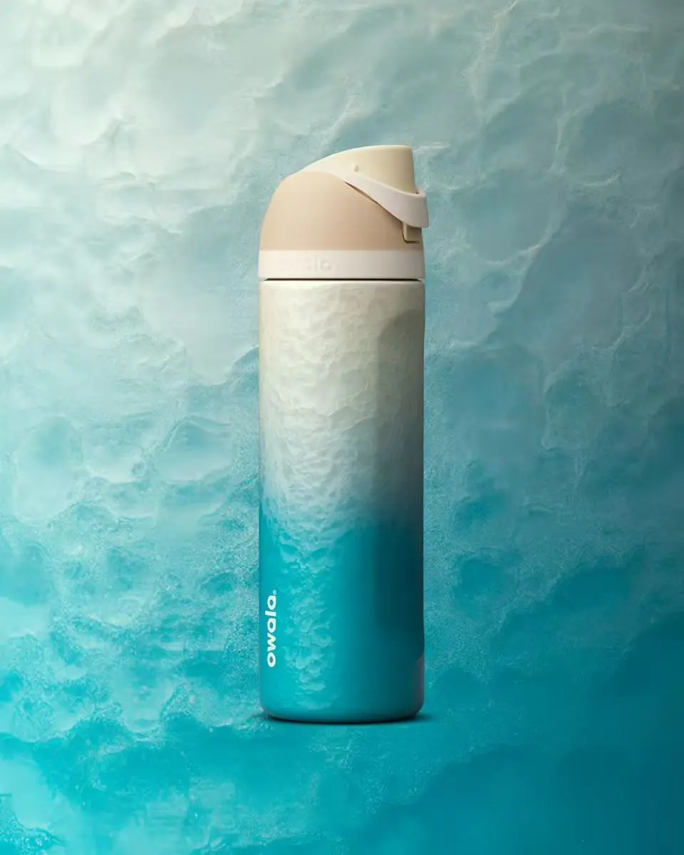 Owala 24OZ FreeSip Rolling in Water Bottles- Gradient ice pattern design with ocean waves, Insulated StainlessSteel Water Bottle, Aesthetic Drinkware for Sport Lovers24H Ice Cold, Duck Can (For Beach Days, Brunch Runs),Aesthetic OutdoorGear for Gift & Gym