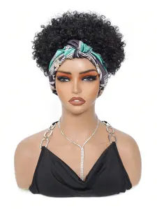 Black Headband Wigs For Women Afro Kinky Curly Wig With Synthetic Short Hair Wigs With Headband Attached Headwrap Wigs Kinky Curly Headband Wig
