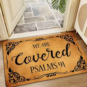 Vintage Scroll Frame "We Are Covered Psalms 91" Faith Quote Doormat, Soft Absorbent Diatomite Material with 100% Non-Slip Rubber Backing, Household Items Decor, Indoor/Outdoor Entrance Rug, Christian Gift