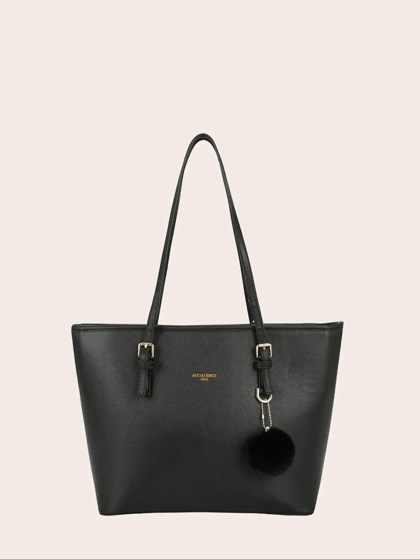 Women's Fashionable Solid Color Tote Bag with Pom Pom, Casual Versatile PU Leather Zipper Shoulder Bag, Trendy Commuter Bag for Daily Used, Pu Tote Satchel, Stylish Versatile Fashion Bags