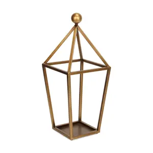 HomeRoots 634819 24 in. Gold Geometric Metal Tabletop Lantern Candle Holder