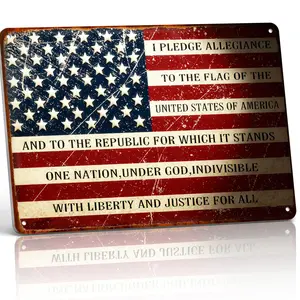 8x12 Inch Aluminum "I Pledge Allegiance" Metal Sign Patriotic Retro Wall Art for Home Office & Garage Distressed US Flag Design Waterproof Rust-Free Perfect for American Pride