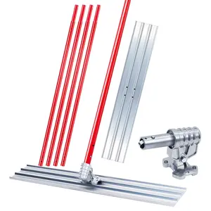 Aluminum Bull Float Kit, 48 x 8 Inch - Square End Concrete Finishing Tool with 4 Extension Handles & Adjustable Bracket - Durable Al-Mg Alloy - Red
