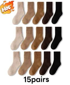 15Pairs Women's Solid Mid-Calf Socks-Soft, Warm & Comfy Seamless Slounch Socks for Fall&Winter Daily Wear Non-Tight Cuff,Boots(UGG)brunch socks,Skin-Friendly,Basic Minimalist Cotton comfy,cozy breathable sports socks-soft,Gift for Mom Womenswear Wool
