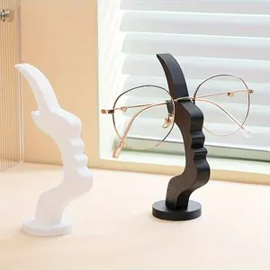 Abstract Face Design Eyeglass Frames & Fashion Glasses Storage Rack, 3D Printed Art Decor, Unisex Home Office Use, 2 Piece Set