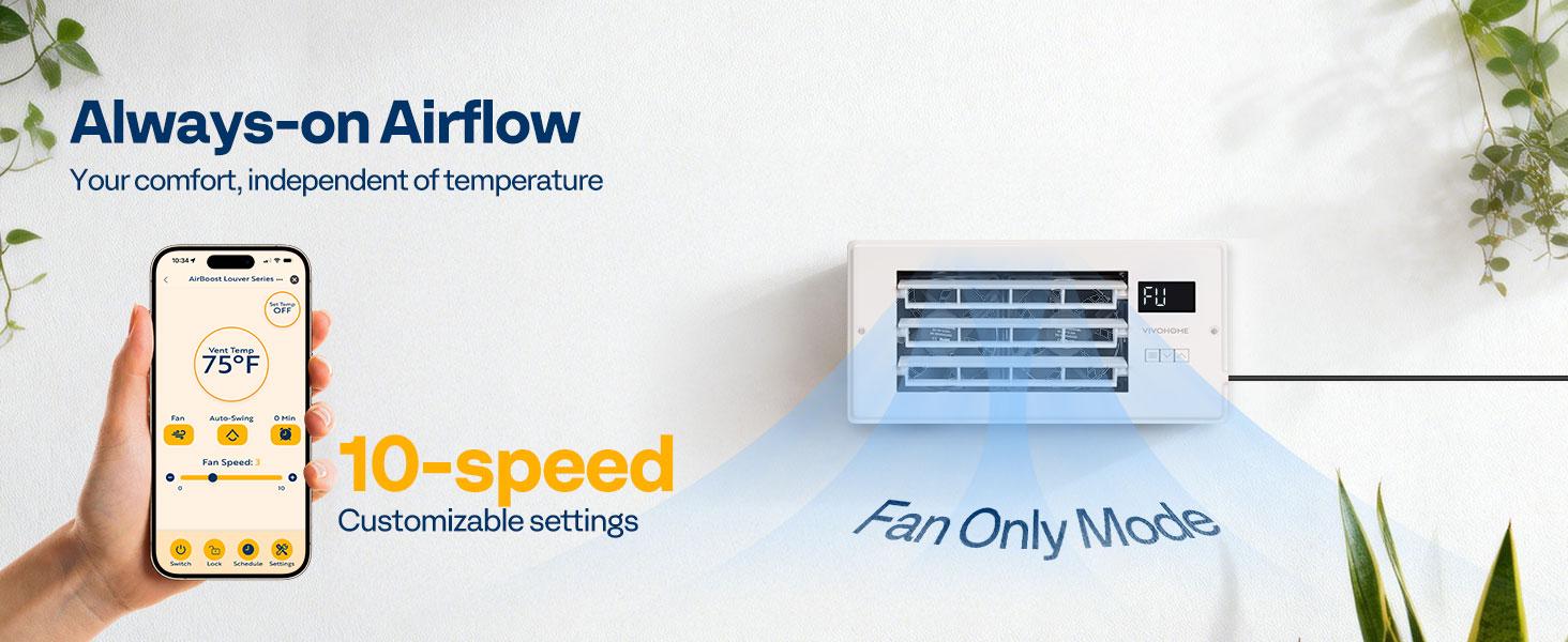 VIVOHOME Register Booster Fan WIFI App & Remote Control - With Adjustable Louver - Smart Thermostat & 10-Speed - AC Vent Fan for Floor, Ceiling, Wall - Quiet Operation (White)