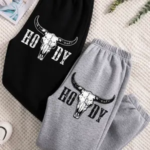 H0wdyy & Bull Head Printed Drawstring Waist Sweatpants, Casual Pocket Jogger Pants for Daily Wear, Unisex Sweatpants for All Seasons, Casual Sports Sweatpants Q
