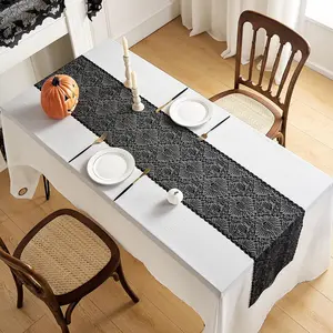 Lace Table Runner, 1 Count Horror Hand Pattern Lace Tablecloth, Table Decoration Supplies for Home Kitchen Dining Room, Halloween