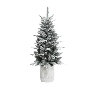 LuxenHome 4' Pre-Lit Flocked Potted Artificial Christmas Tree