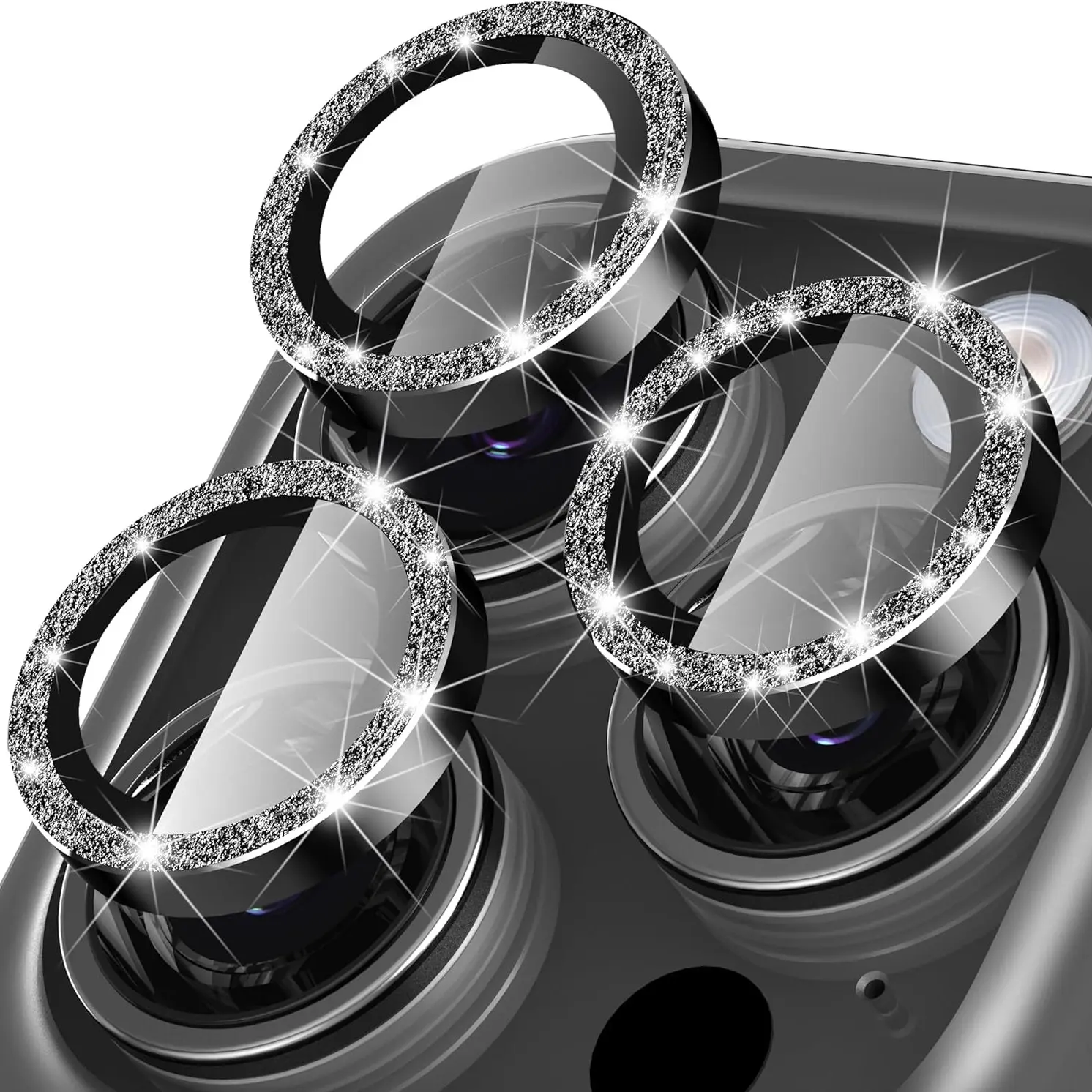 Glitter Ring Camera Lens Protector, Diamond-shaped Camera Lens Protective Film, Bling Cover, Full Coverage Shockproof Lens Cover Compatible With iPhone 16, 15, 14, 13, 12, 11 Series Smartphone Mobile Phone Accessories Cellphone Accessories Protection