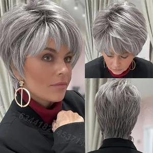 6 Inch Straight Layered Short Wig adopts top Brazilian Remy human hair with 150% density and natural gray tone. Equipped with a glueless rose net cap, it delivers stable and secure wearing experience. The well-designed layers bring you an elegant and soph